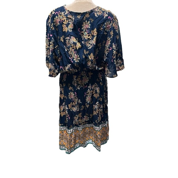 Shein Curve women's size XL blue and yellow v neck boho midi dress - Picture 3 of 5
